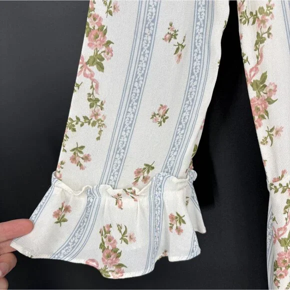 Reformation Women's Doutzen Dress 6 Ivory Surrey Floral Print Ruffle Hem Spring - Picture 3 of 10